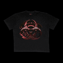 a black t-shirt with a red biohazard symbol