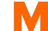 a large orange letter m is against a white background