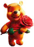 winnie the pooh bear holding a red rose in his hand