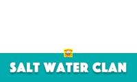 a blue sign that says salt water clan with a logo on it