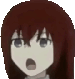 a pixel art of a girl with long brown hair making a surprised face .