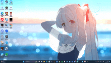 a computer screen with a girl on it and a search bar at the top