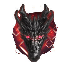 a black dragon with red eyes and a white background