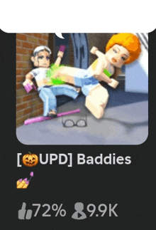 a screenshot of a video game called upd baddies with a picture of two girls fighting each other .