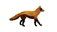 a low poly fox with a long tail is walking on a white background