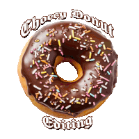 a chocolate donut with sprinkles and the words choocy donut editing