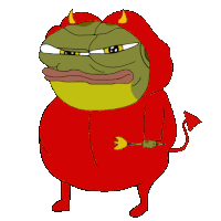 a cartoon frog dressed as a devil with horns