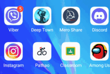 a phone screen shows icons for deep town among us and instagram