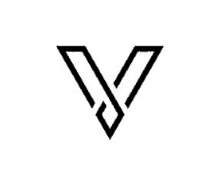 a black and white logo of a letter v with a square in the middle .