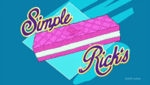 a cartoon drawing of a pink and white ice cream bar with the words simple rick 's above it