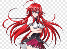 a girl with red hair is wearing a white shirt and red skirt