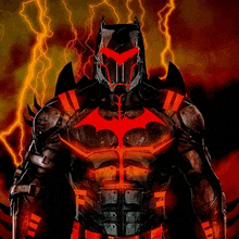 a batman with a red emblem on his chest