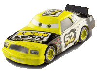 a yellow and black toy race car with the number 52 on the side .