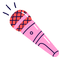 a cartoon illustration of a pink microphone with a red grid pattern