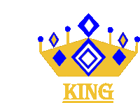 a yellow and blue crown with the word king on the bottom