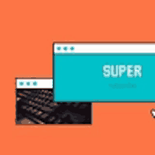 a blue box with the word super on it is sitting on top of a keyboard .