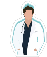 a sticker of a doctor with his hands in his pockets and a stethoscope