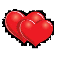 two red hearts are sitting on top of each other on a white background .