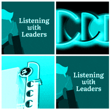 a collage of four images with the words listening with leaders on them