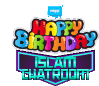 a logo for happy birthday islam chatroom is displayed