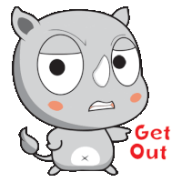 a cartoon of a rhino says get out