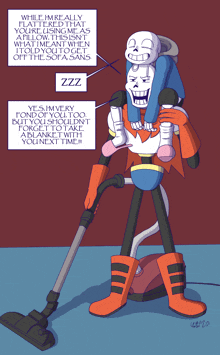 a cartoon of papyrus carrying sans on his back