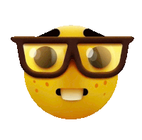 a cartoon smiley face wearing glasses with a surprised look on his face