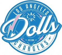 a logo for the los angeles dolls chargers with lightning bolts