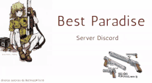 a drawing of a girl holding a gun with the words best paradise server discord