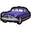 a purple car from the movie cars with a cartoon face on it .