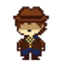 a pixel art drawing of a man wearing a cowboy hat .