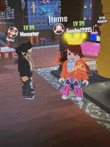 a screenshot of a video game shows a girl named momster and another girl named goebel2015