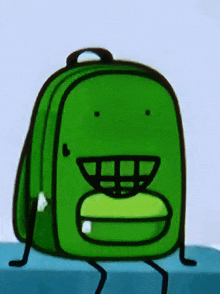 a green backpack with a smiley face on it