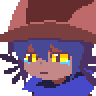 a pixel art of a girl wearing a hat and crying