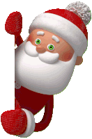 a cartoon drawing of santa claus with green eyes and a white beard