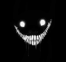 a black and white drawing of a monster 's face with teeth and eyes