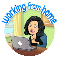 a cartoon of a woman sitting at a desk with a laptop and the words " working from home " around her