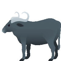 a cartoon illustration of a water buffalo with a white horn