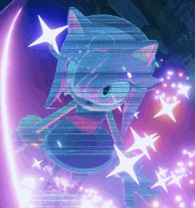 sonic the hedgehog is surrounded by purple stars and a purple background