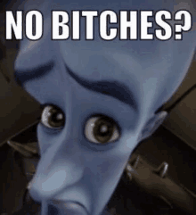 a cartoon character with a sad look on his face and the words `` no bitches '' .