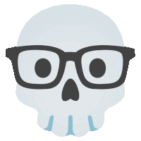 a skull is wearing glasses and has a heart shaped nose