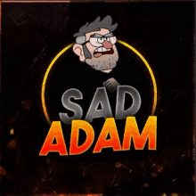 a sad adam logo with a cartoon character in a circle