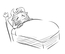 a black and white drawing of a monster in a bed