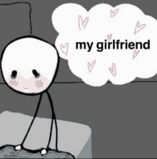 a stick figure with a thought bubble that says `` my girlfriend '' .