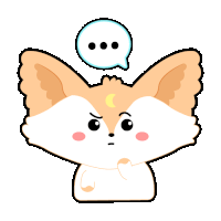 a cartoon illustration of a fox with a speech bubble above its head