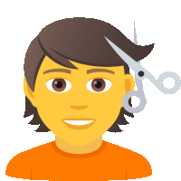 a cartoon illustration of a person getting their hair cut with scissors