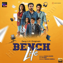 a poster for sony liv originals bench life showing a group of people