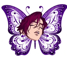 a purple and white butterfly with a man 's face on it