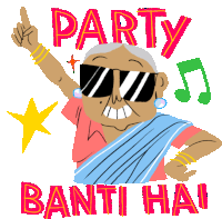 a cartoon of an elderly woman wearing sunglasses with the words party banti hai