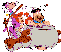 a cartoon of flintstone and his family riding in a car